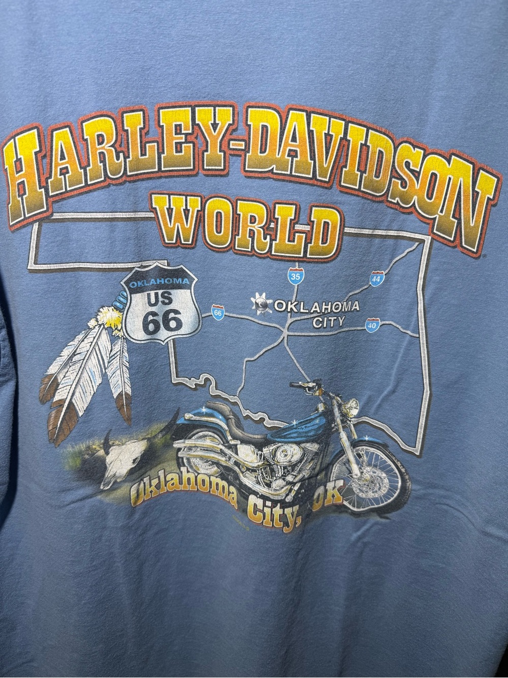 Harley-Davidson Blue Tee with Yellow and Orange Logo